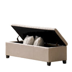 Elias Storage Ottoman Bench, Detailed Beige Faux Leather, 51 Inch