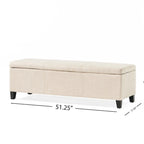 Elias Storage Ottoman Bench, Detailed Beige Faux Leather, 51 Inch