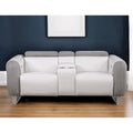 HomeRoots 77  Gray White And Silver Faux Leather and Microfiber Power Reclining Loveseat With Storage - 76.5' X '31.25' X '40