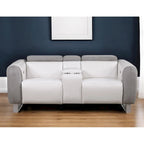 HomeRoots 77  Gray White And Silver Faux Leather and Microfiber Power Reclining Loveseat With Storage - 76.5' X '31.25' X '40