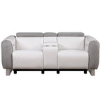 HomeRoots 77  Gray White And Silver Faux Leather and Microfiber Power Reclining Loveseat With Storage - 76.5' X '31.25' X '40