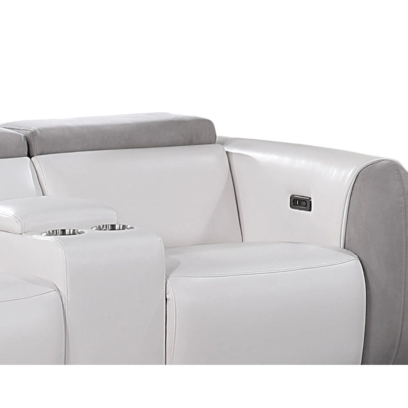 HomeRoots 77  Gray White And Silver Faux Leather and Microfiber Power Reclining Loveseat With Storage - 76.5' X '31.25' X '40