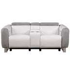 HomeRoots 77  Gray White And Silver Faux Leather and Microfiber Power Reclining Loveseat With Storage - 76.5' X '31.25' X '40