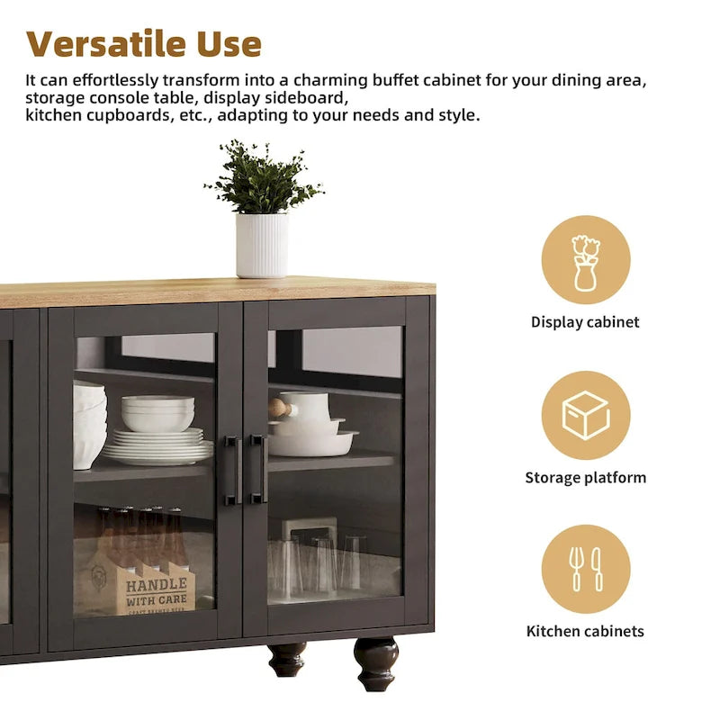 TV Stand with Bookshelves & Tempered Glass Doors, Entertainment Center with Adjustable Shelves for TVs up to 70