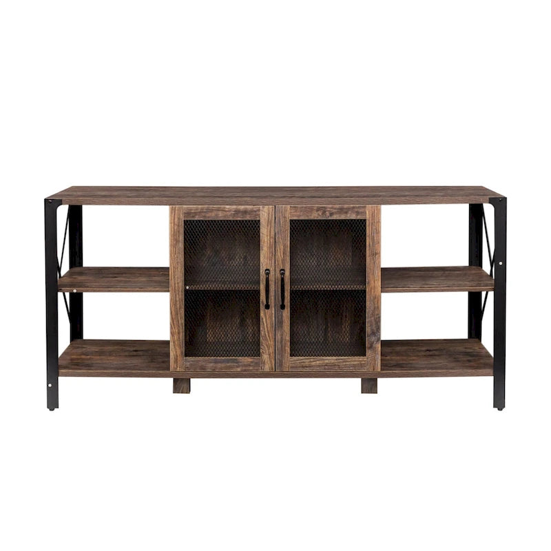 Industrial Farmhouse TV Stand with 4 Storage Shelf and 2 Storage Cabinets for Living Rooms and Kitchens