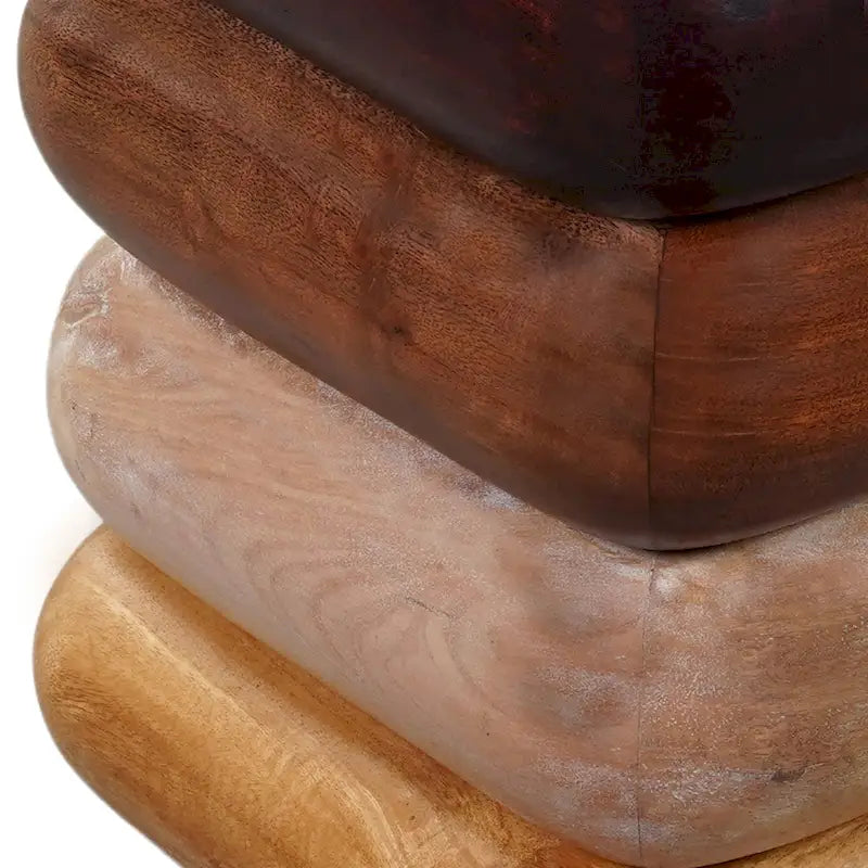 Zyra 12 Inch Side End Table, Sculptural Stacked Design, Mango and Acacia Wood Artisanship, Brown