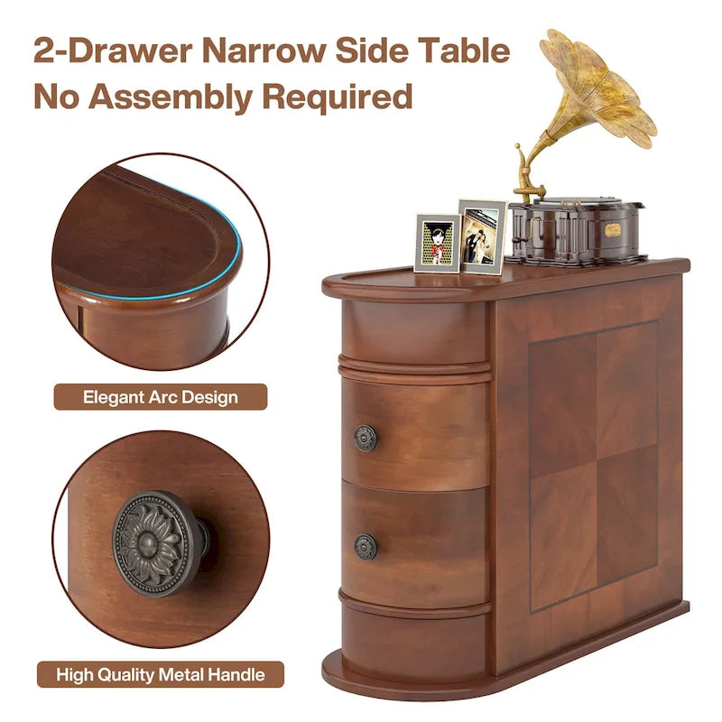Wood End Table, Narrow Side Table Solid Side Table
