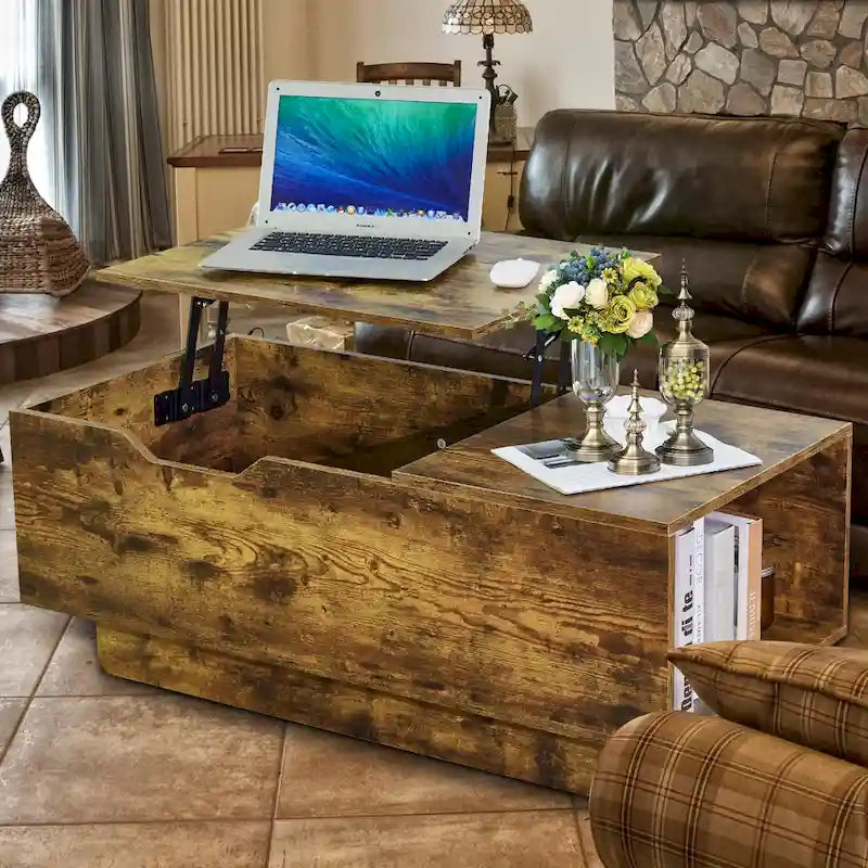 New Adjustable Top Coffee Table in Walnut or Grey, Rectangle Living Room Desk with Storage