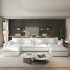 Minimalist Linen Sectional Sofa Down Filled Cloud Couch, U-Shape Deep Seat Couch with Cushions