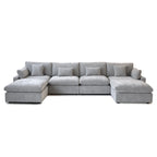 Minimalist Linen Sectional Sofa Down Filled Cloud Couch, U-Shape Deep Seat Couch with Cushions