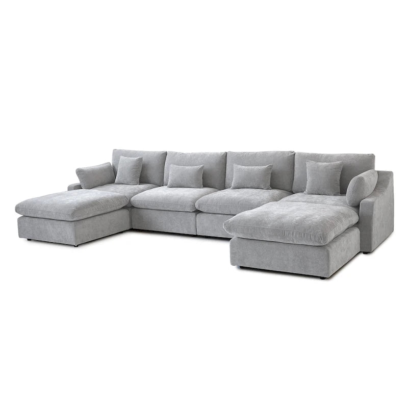 Minimalist Linen Sectional Sofa Down Filled Cloud Couch, U-Shape Deep Seat Couch with Cushions