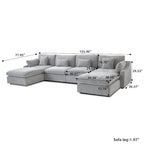 Minimalist Linen Sectional Sofa Down Filled Cloud Couch, U-Shape Deep Seat Couch with Cushions