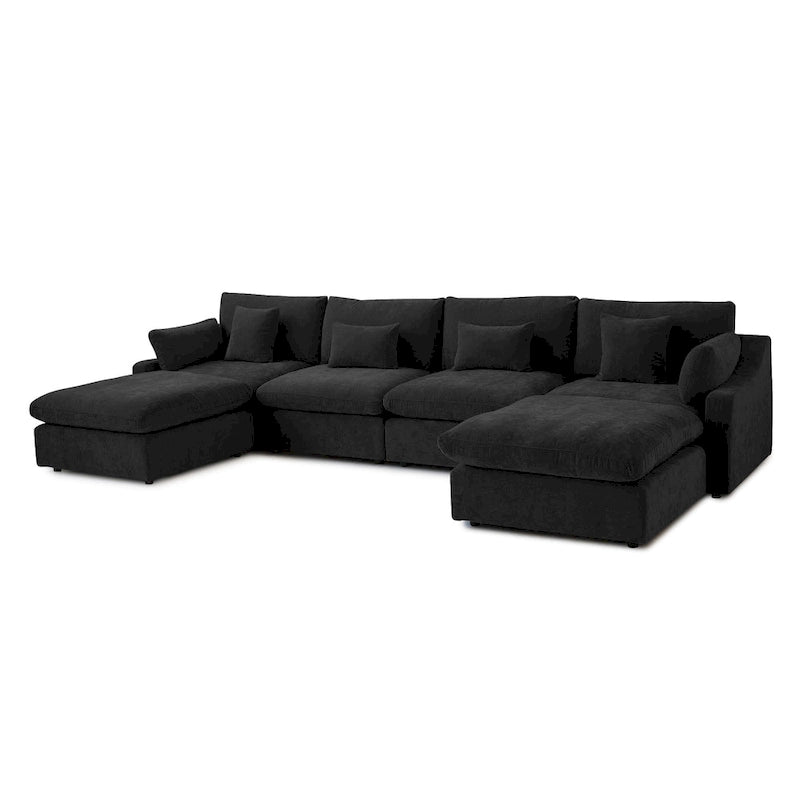 Minimalist Linen Sectional Sofa Down Filled Cloud Couch, U-Shape Deep Seat Couch with Cushions
