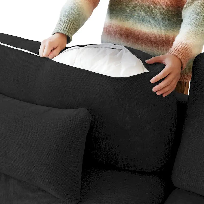 Minimalist Linen Sectional Sofa Down Filled Cloud Couch, U-Shape Deep Seat Couch with Cushions