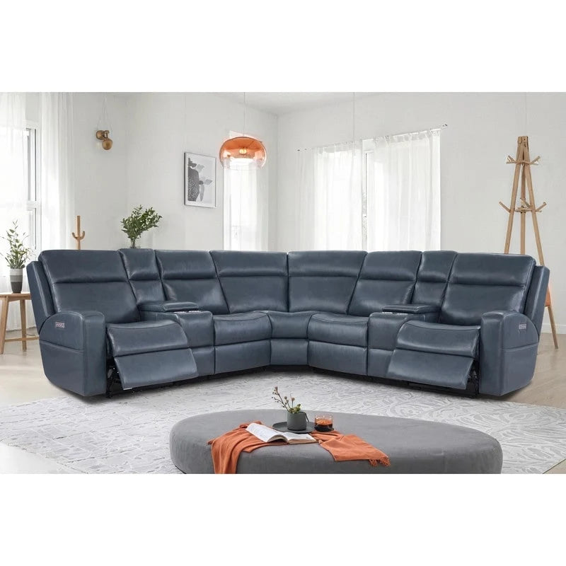 110  W Width Genuine Leather Power Recliner Sectional with Storage, USB&USB-C Port for Living Room
