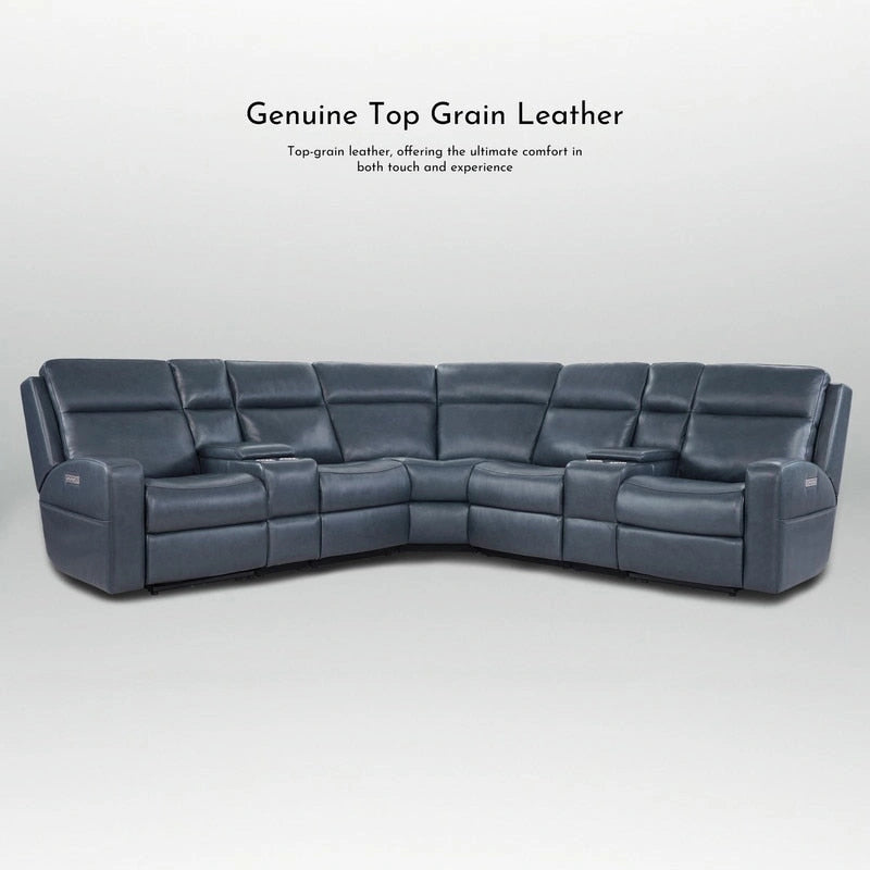110  W Width Genuine Leather Power Recliner Sectional with Storage, USB&USB-C Port for Living Room