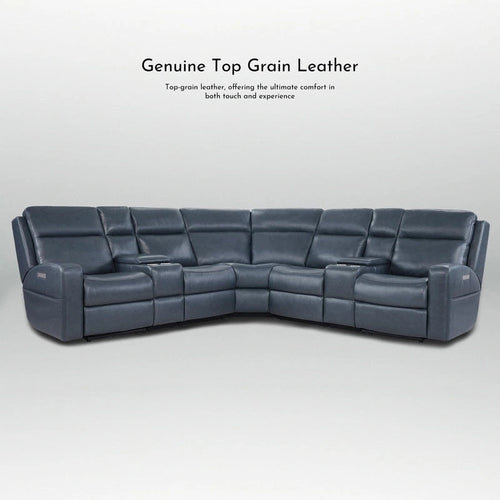 110  W Width Genuine Leather Power Recliner Sectional with Storage, USB&USB-C Port for Living Room