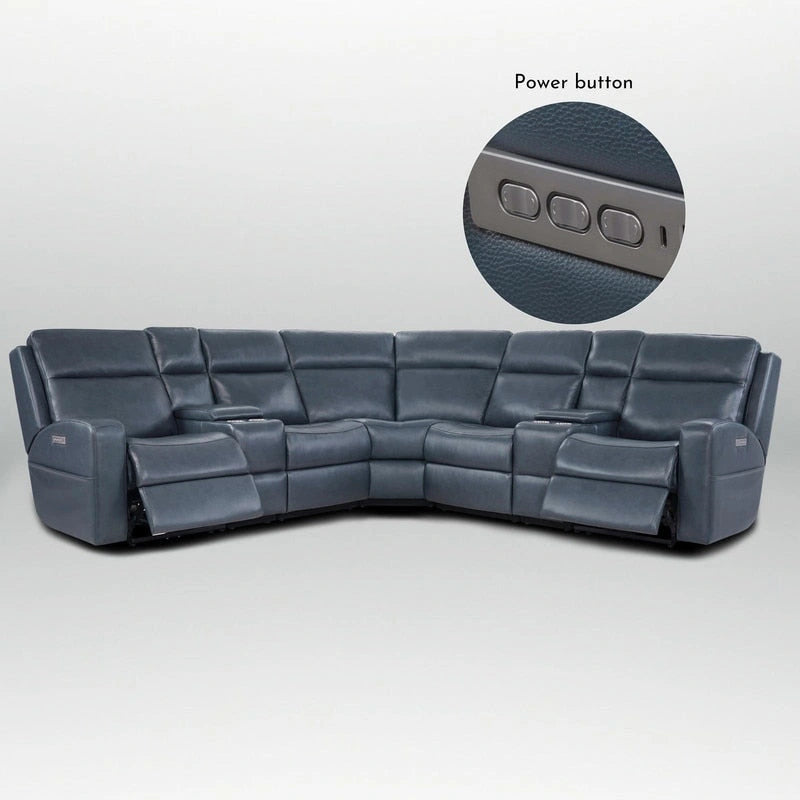 110  W Width Genuine Leather Power Recliner Sectional with Storage, USB&USB-C Port for Living Room