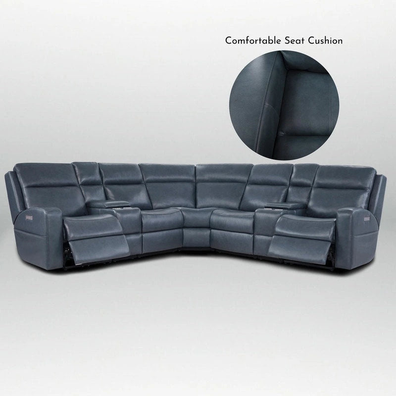 110  W Width Genuine Leather Power Recliner Sectional with Storage, USB&USB-C Port for Living Room
