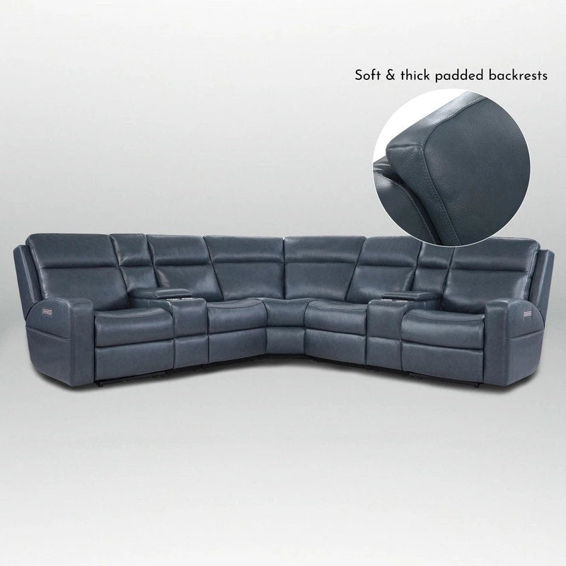 110  W Width Genuine Leather Power Recliner Sectional with Storage, USB&USB-C Port for Living Room