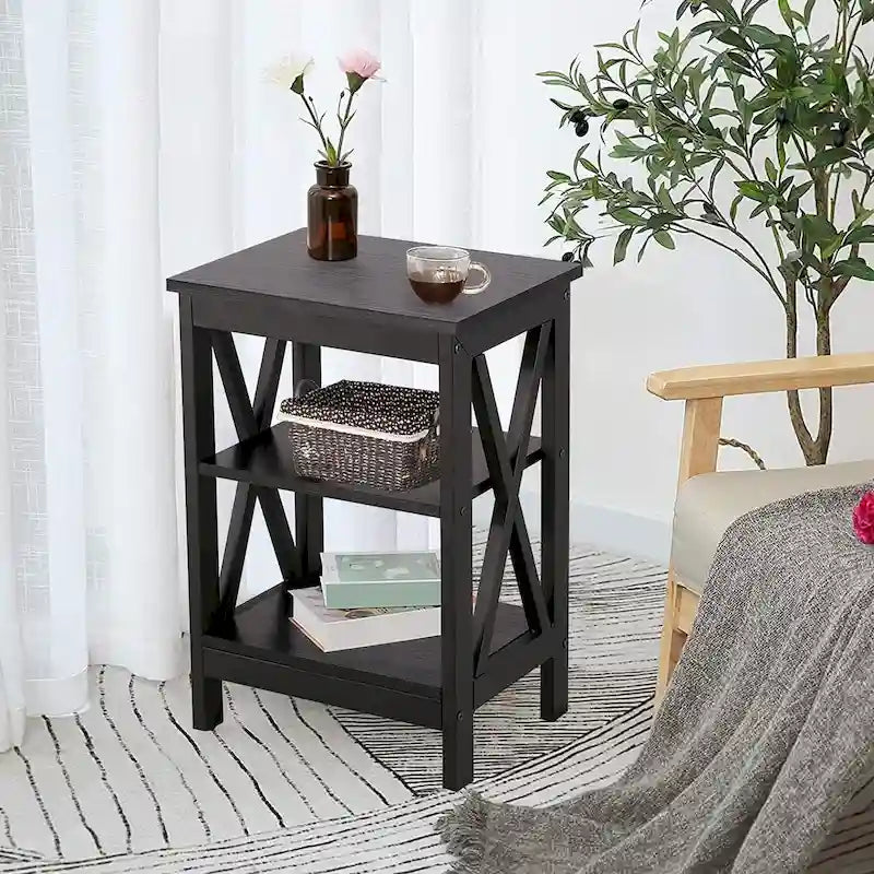 VECELO Modern End Tables with 3-Tier Open Storage Shelves, Side Tables and Nightstands