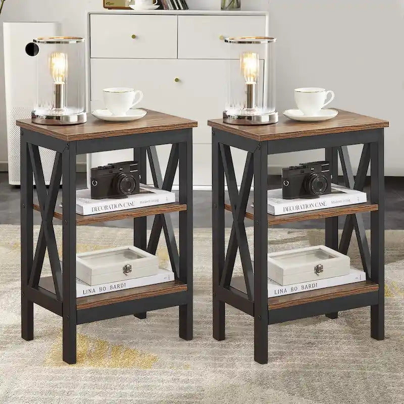 VECELO Modern End Tables with 3-Tier Open Storage Shelves, Side Tables and Nightstands