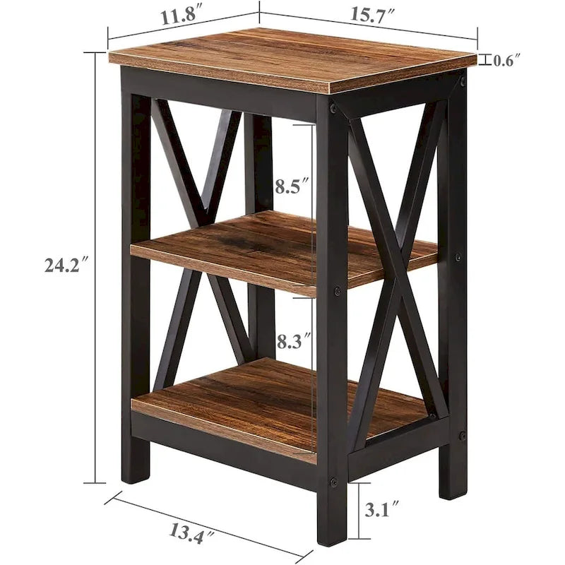 VECELO Modern End Tables with 3-Tier Open Storage Shelves, Side Tables and Nightstands