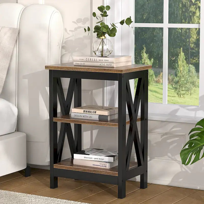 VECELO Modern End Tables with 3-Tier Open Storage Shelves, Side Tables and Nightstands