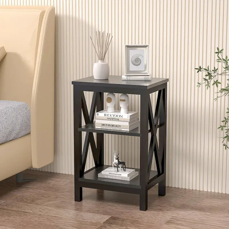 VECELO Modern End Tables with 3-Tier Open Storage Shelves, Side Tables and Nightstands