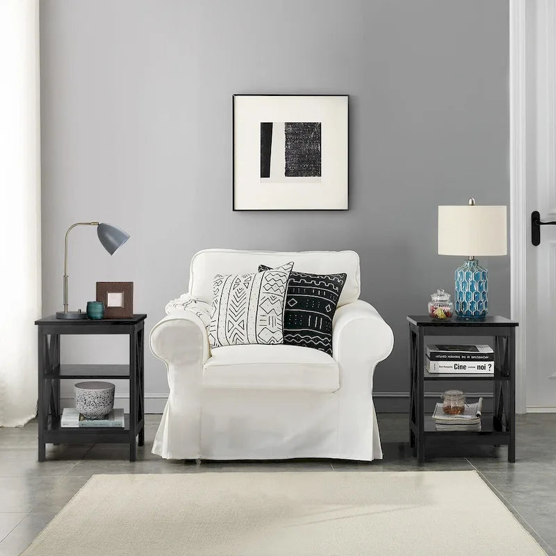 VECELO Modern End Tables with 3-Tier Open Storage Shelves, Side Tables and Nightstands