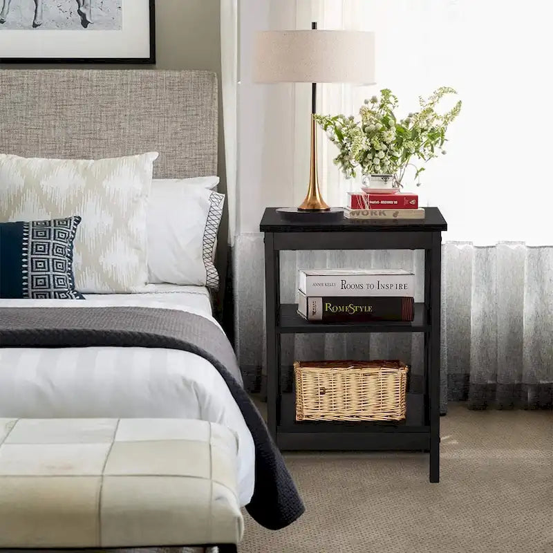 VECELO Modern End Tables with 3-Tier Open Storage Shelves, Side Tables and Nightstands