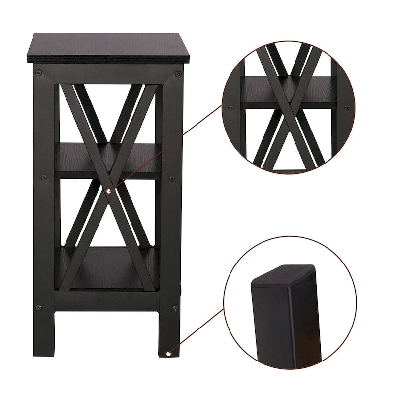 VECELO Modern End Tables with 3-Tier Open Storage Shelves, Side Tables and Nightstands