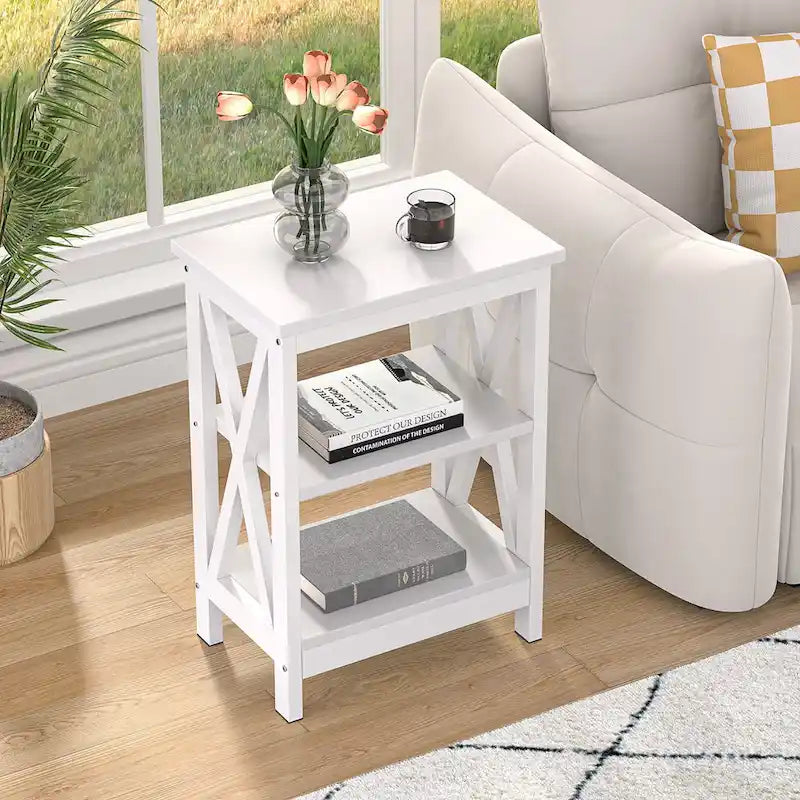 VECELO Modern End Tables with 3-Tier Open Storage Shelves, Side Tables and Nightstands