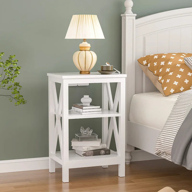 VECELO Modern End Tables with 3-Tier Open Storage Shelves, Side Tables and Nightstands