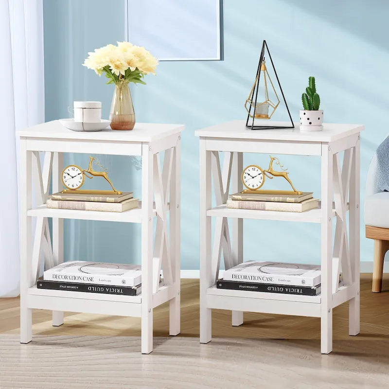 VECELO Modern End Tables with 3-Tier Open Storage Shelves, Side Tables and Nightstands