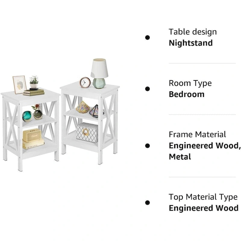 VECELO Modern End Tables with 3-Tier Open Storage Shelves, Side Tables and Nightstands