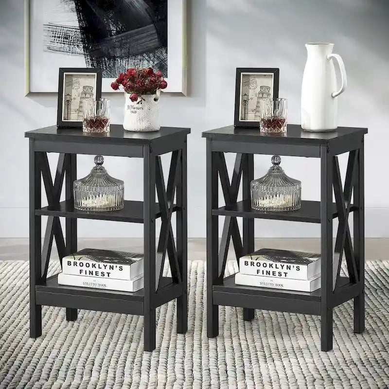 VECELO Modern End Tables with 3-Tier Open Storage Shelves, Side Tables and Nightstands