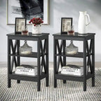 VECELO Modern End Tables with 3-Tier Open Storage Shelves, Side Tables and Nightstands