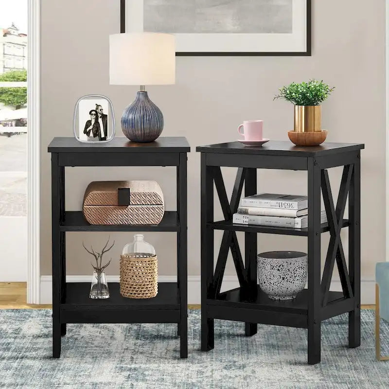 VECELO Modern End Tables with 3-Tier Open Storage Shelves, Side Tables and Nightstands