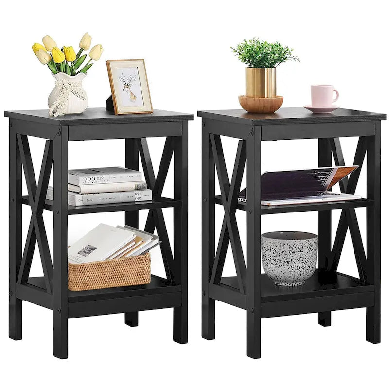VECELO Modern End Tables with 3-Tier Open Storage Shelves, Side Tables and Nightstands