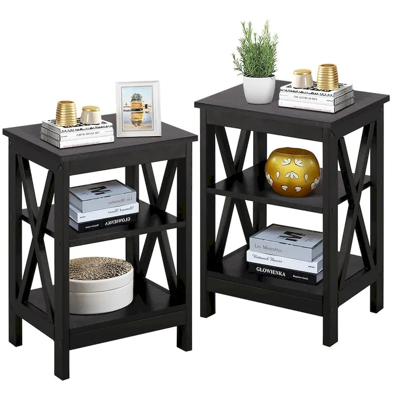 VECELO Modern End Tables with 3-Tier Open Storage Shelves, Side Tables and Nightstands