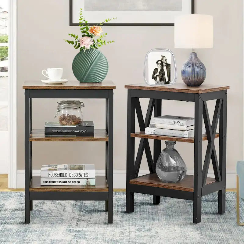 VECELO Modern End Tables with 3-Tier Open Storage Shelves, Side Tables and Nightstands
