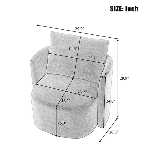 360 Swivel Chair, 29.9  Accent Barrel Armchair, Upholstered Swivel Sofa Chair with Curved Design