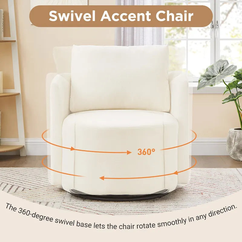 360 Swivel Chair, 29.9  Accent Barrel Armchair, Upholstered Swivel Sofa Chair with Curved Design