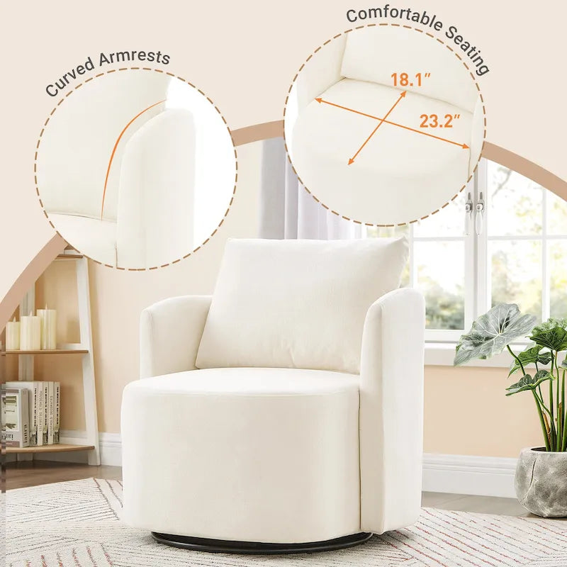 360 Swivel Chair, 29.9  Accent Barrel Armchair, Upholstered Swivel Sofa Chair with Curved Design