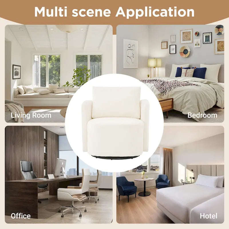 360 Swivel Chair, 29.9  Accent Barrel Armchair, Upholstered Swivel Sofa Chair with Curved Design