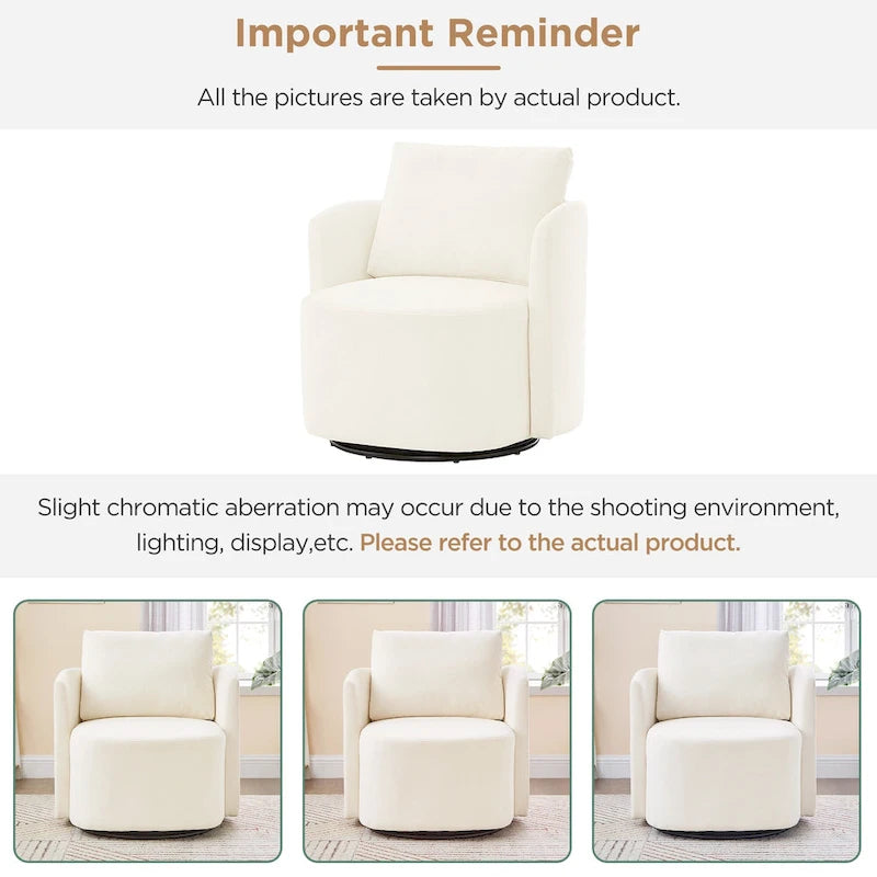 360 Swivel Chair, 29.9  Accent Barrel Armchair, Upholstered Swivel Sofa Chair with Curved Design