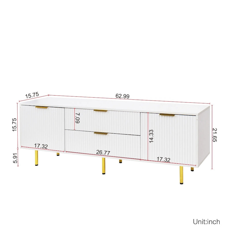 Modern Warm White TV Stand with 2 Storage Cabinets and 2 Soft Close Drawers for Apartments and Living Rooms