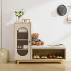 Cream White Shoe Bench with Storage Cabinet and Solid Wood Legs for Organized Entryways