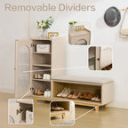Cream White Shoe Bench with Storage Cabinet and Solid Wood Legs for Organized Entryways